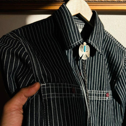 STRIPED LONG-SLEEVED DENIM SHIRT SAKAKAWEA - Protect and Ride