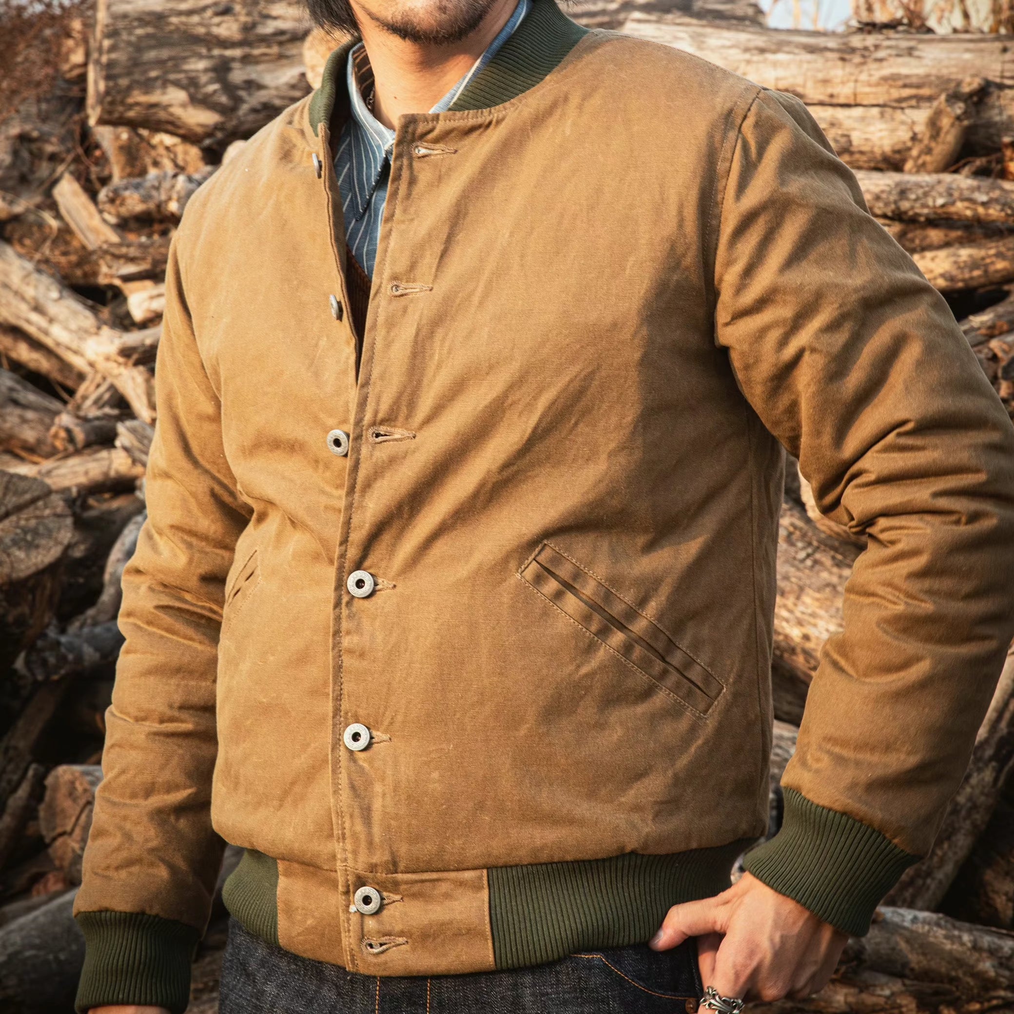 WAXED CANVAS BASEBALL JACKET - Protect and Ride