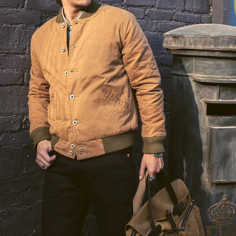 WAXED CANVAS BASEBALL JACKET - Protect and Ride