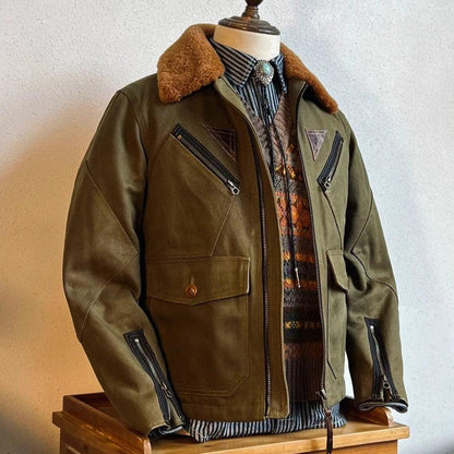 WAXED CANVAS LAMB WOOL MARSHALL FLIGHT JACKET KEARS - Protect and Ride