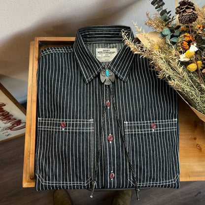 STRIPED LONG-SLEEVED DENIM SHIRT SAKAKAWEA - Protect and Ride