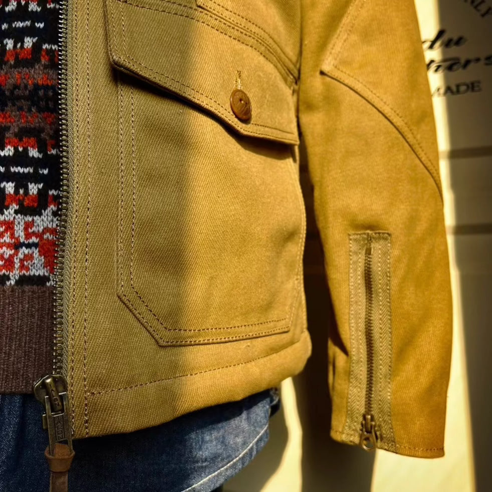 WAXED CANVAS LAMB WOOL MARSHALL FLIGHT JACKET KEARS - Protect and Ride