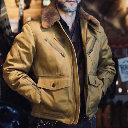 WAXED CANVAS LAMB WOOL MARSHALL FLIGHT JACKET KEARS - Protect and Ride