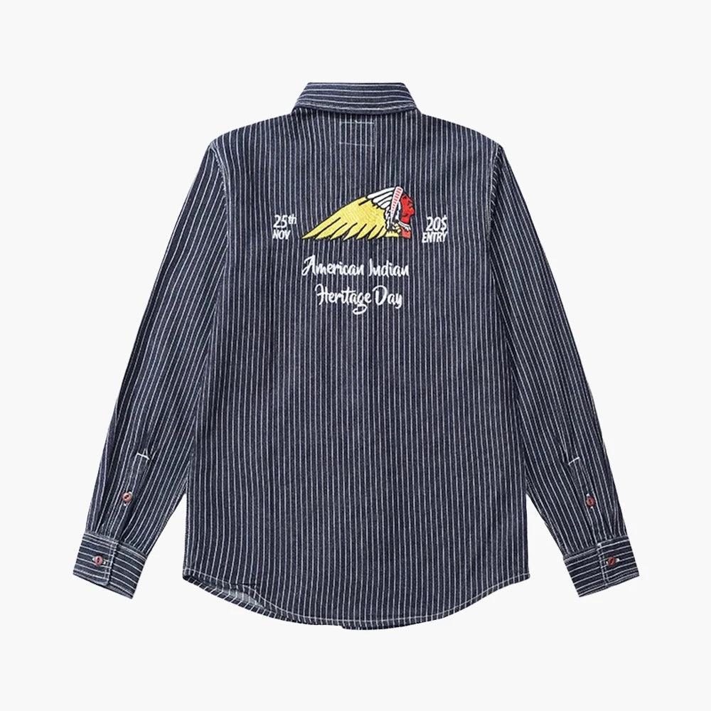 STRIPED LONG-SLEEVED DENIM SHIRT SAKAKAWEA - Protect and Ride